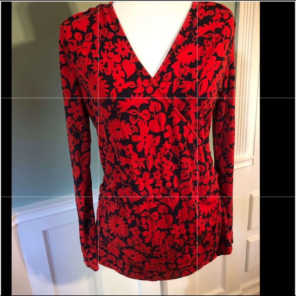 Boden Jersey Wrap Top US 14 blue and red - Picture 1 of 8